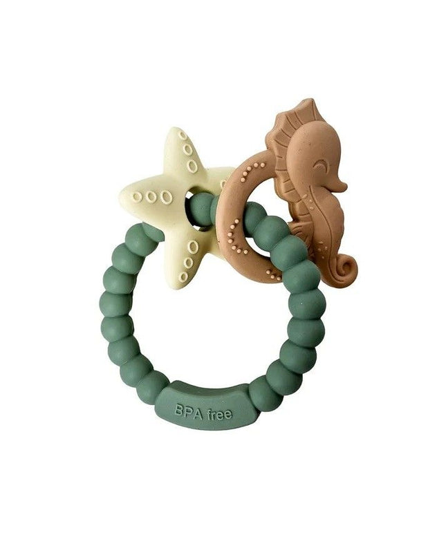 Jucărie de dentiție tip brățară – Model căluț și stea de mare, din silicon alimentar, fără BPA