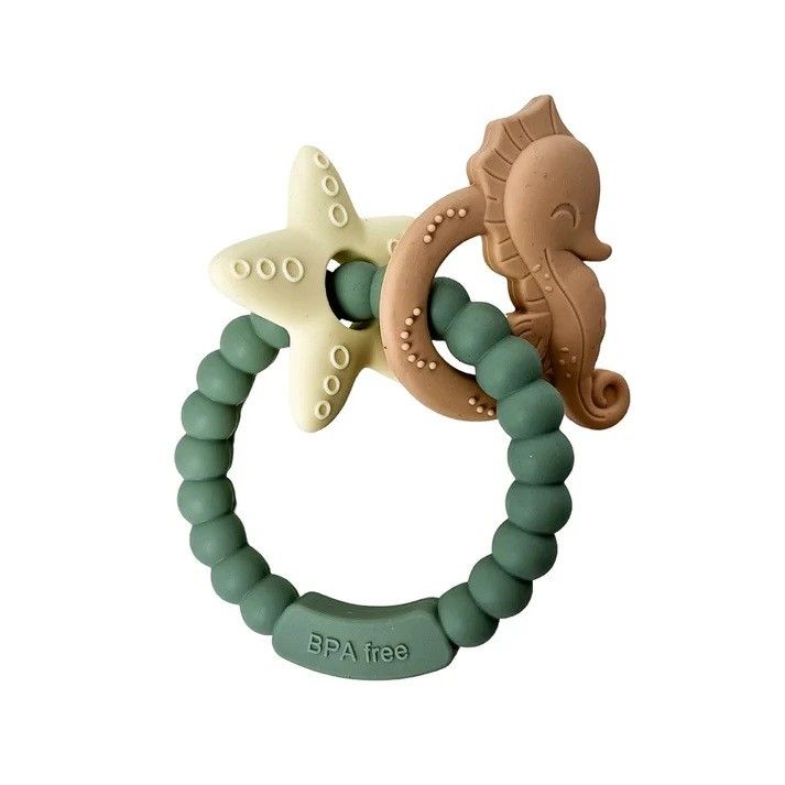 Jucărie de dentiție tip brățară – Model căluț și stea de mare, din silicon alimentar, fără BPA