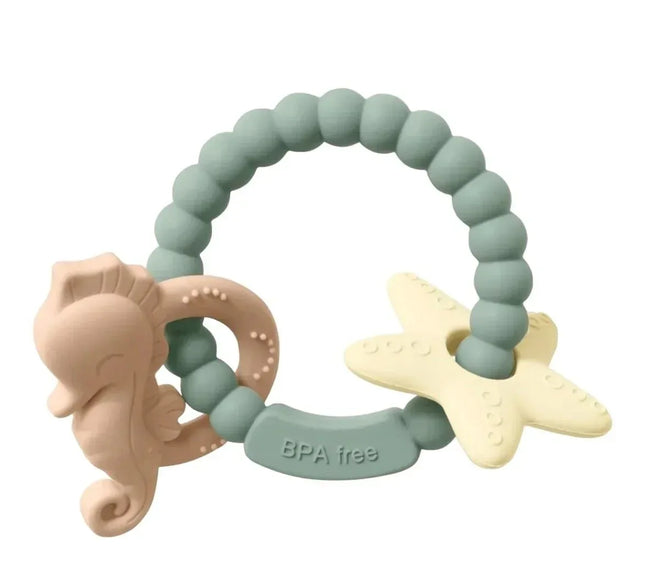 Jucărie de dentiție tip brățară – Model căluț și stea de mare, din silicon alimentar, fără BPA - Bebeboo - Totul pentru copii. Jucării, Hăinuțe, Perne, Mobilier, Textile
