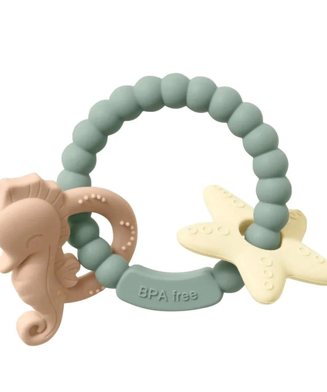 Jucărie de dentiție tip brățară – Model căluț și stea de mare, din silicon alimentar, fără BPA