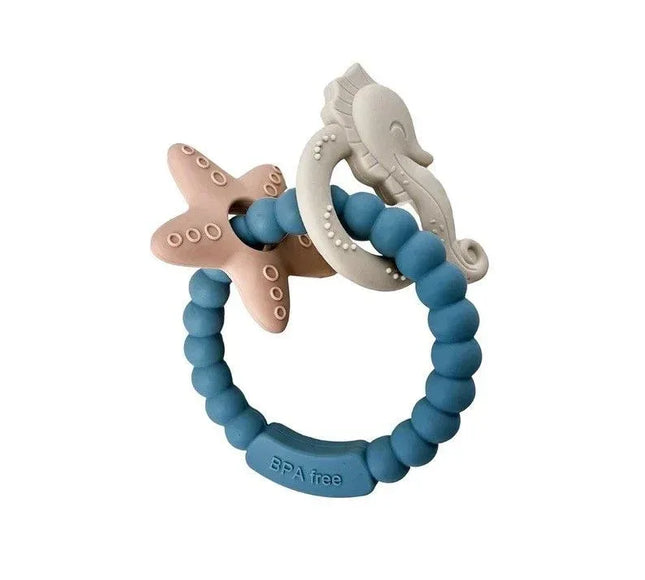 Jucărie de dentiție tip brățară – Model căluț și stea de mare, din silicon alimentar, fără BPA - Bebeboo - Totul pentru copii. Jucării, Hăinuțe, Perne, Mobilier, Textile