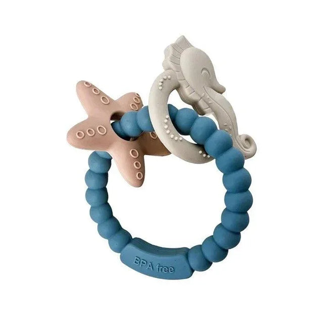 Jucărie de dentiție tip brățară – Model căluț și stea de mare, din silicon alimentar, fără BPA - Bebeboo - Totul pentru copii. Jucării, Hăinuțe, Perne, Mobilier, Textile