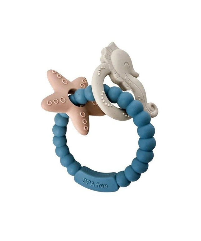Jucărie de dentiție tip brățară – Model căluț și stea de mare, din silicon alimentar, fără BPA