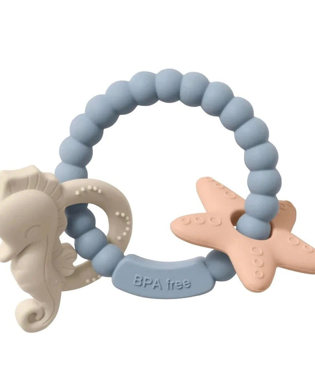Jucărie de dentiție tip brățară – Model căluț și stea de mare, din silicon alimentar, fără BPA