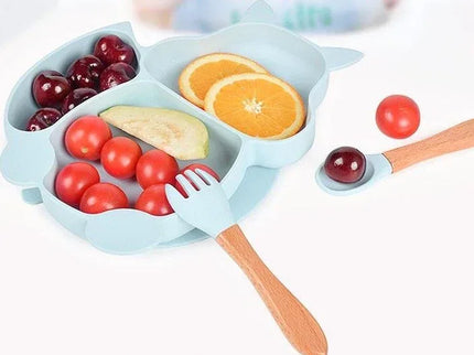 Set 10 piese diversificare bebeluși și copii din silicon – Bavetă, farfurie compartimentată, bol cu ventuză, tacâmuri, cană și capac pentru gustări - Bebeboo - Totul pentru copii. Jucării, Hăinuțe, Perne, Mobilier, Textile