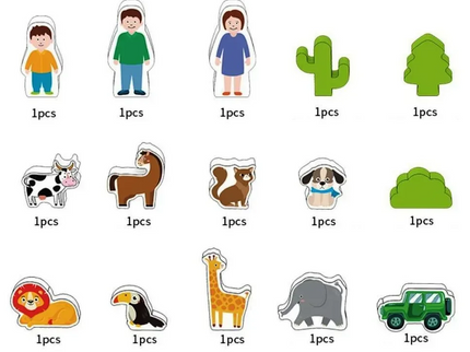 Set Montessori – Blocuri de Construcție din Lemn, 122 Piese cu Animale și Figuri - Bebeboo - Totul pentru copii. Jucării, Hăinuțe, Perne, Mobilier, Textile