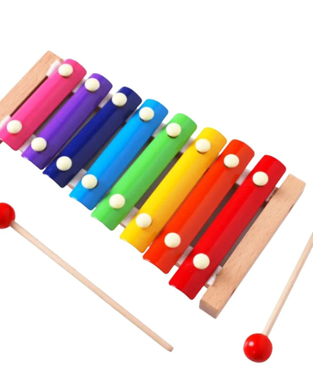 Xilofon din lemn cu 8 note muzicale și culori vii