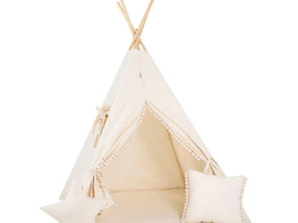Cort teepee pentru copii Cream Cloud + două perne, 110 cm x 110 cm - Bebeboo - Totul pentru copii. Jucării, Hăinuțe, Perne, Mobilier, Textile
