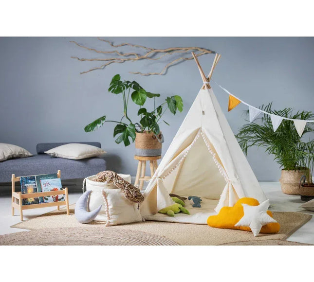 Cort teepee pentru copii Cream Cloud + două perne, 110 cm x 110 cm - Bebeboo - Totul pentru copii. Jucării, Hăinuțe, Perne, Mobilier, Textile