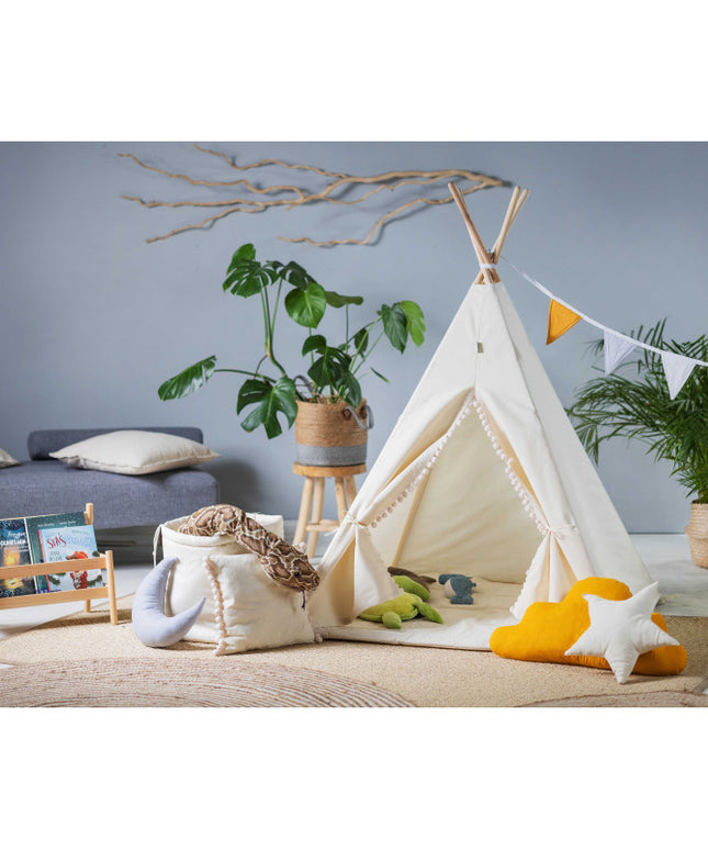 Cort teepee pentru copii Cream Cloud + două perne, 110 cm x 110 cm