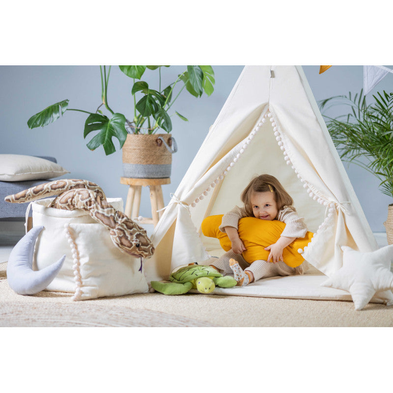 Cort teepee pentru copii Cream Cloud + două perne, 110 cm x 110 cm