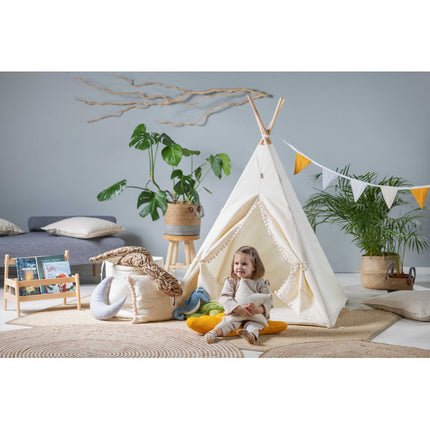 Cort teepee pentru copii Cream Cloud + două perne, 110 cm x 110 cm